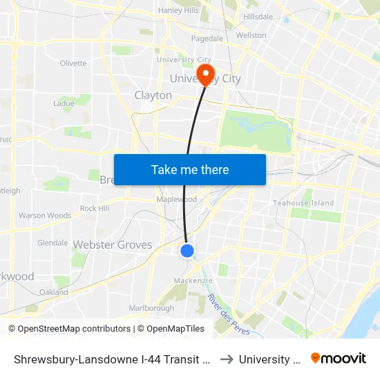 Shrewsbury-Lansdowne I-44 Transit Center to University City map
