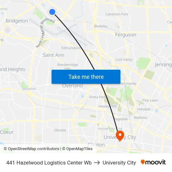 441 Hazelwood Logistics Center Wb to University City map
