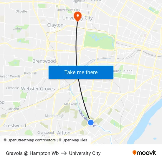 Gravois @ Hampton Wb to University City map