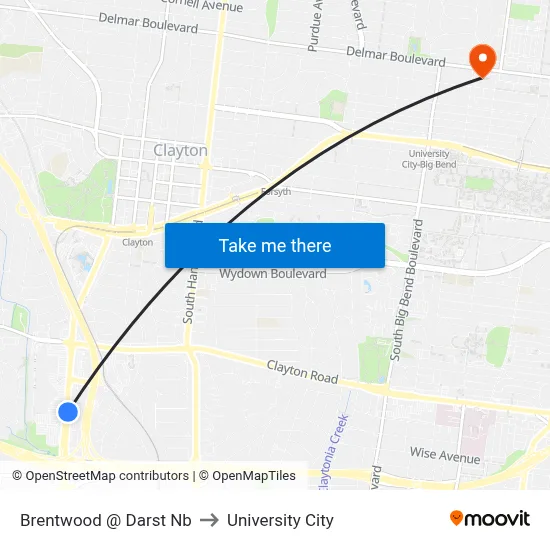 Brentwood @ Darst Nb to University City map