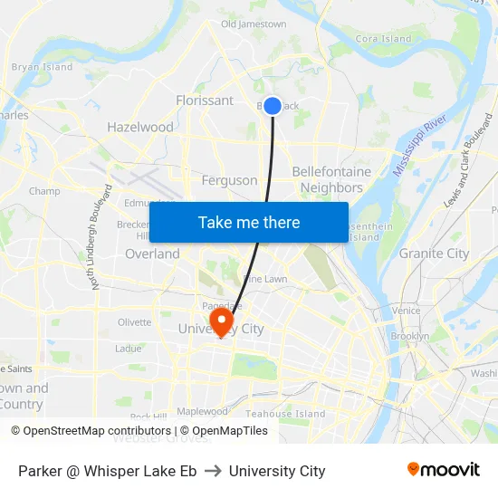 Parker @ Whisper Lake Eb to University City map