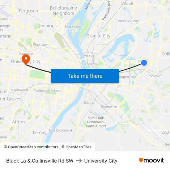 Black La & Collinsville Rd SW to University City map