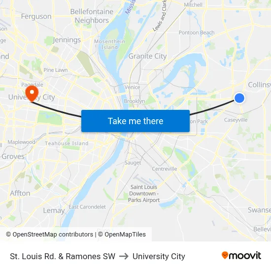 St. Louis Rd. & Ramones SW to University City map