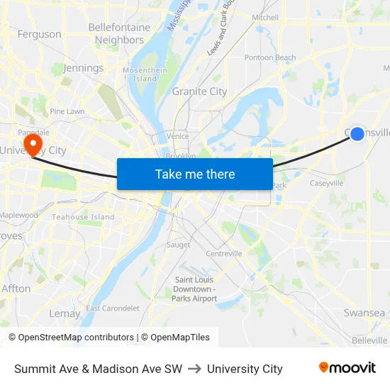 Summit Ave & Madison Ave SW to University City map