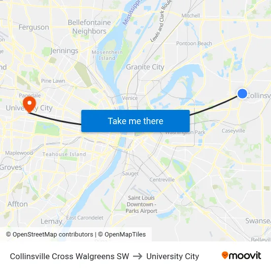 Collinsville Cross Walgreens SW to University City map