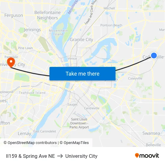 Il159 & Spring Ave NE to University City map