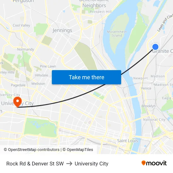 Rock Rd & Denver St SW to University City map