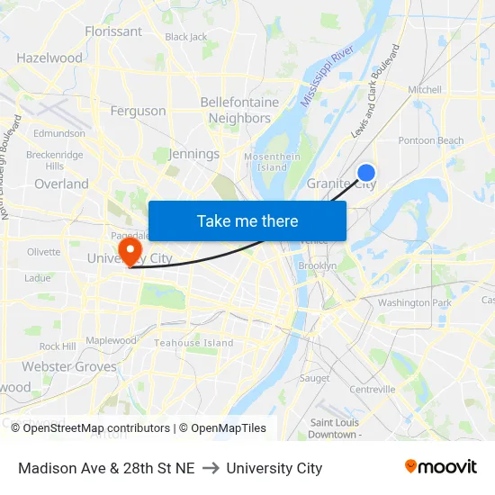 Madison Ave & 28th St NE to University City map