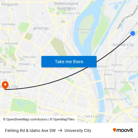 Fehling Rd & Idaho Ave SW to University City map