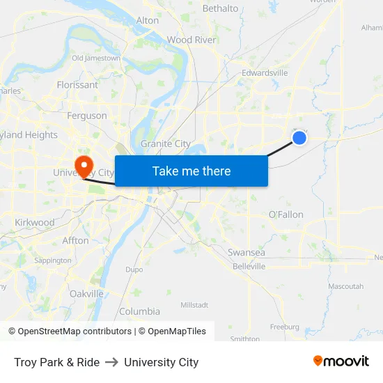 Troy Park & Ride to University City map