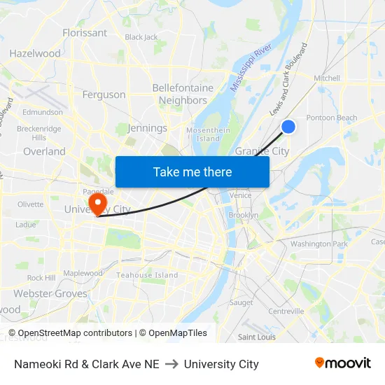 Nameoki Rd & Clark Ave NE to University City map