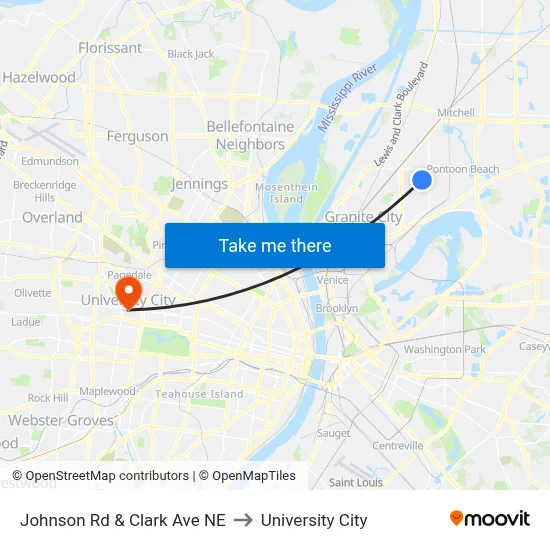 Johnson Rd & Clark Ave NE to University City map