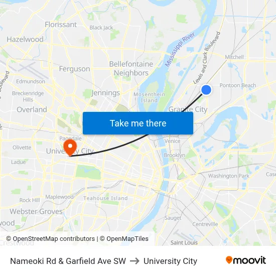 Nameoki Rd & Garfield Ave SW to University City map