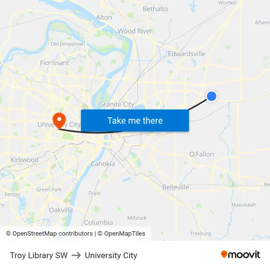 Troy Library SW to University City map