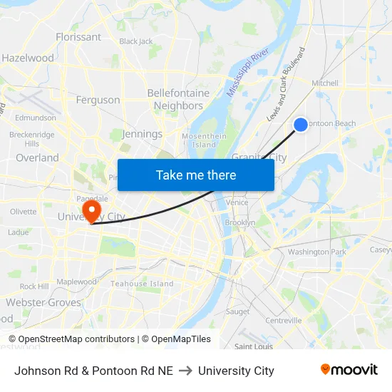 Johnson Rd & Pontoon Rd NE to University City map