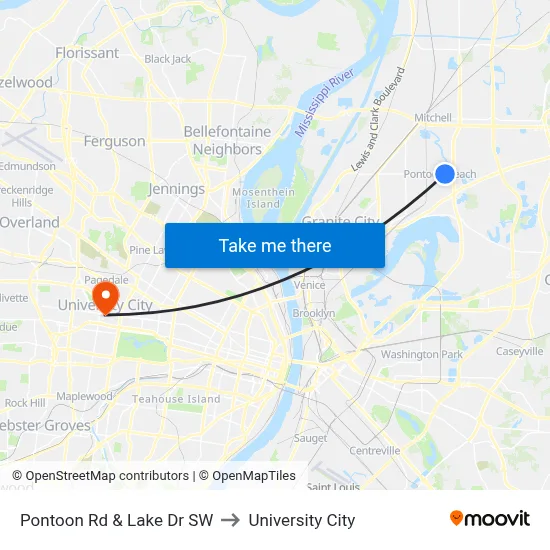 Pontoon Rd & Lake Dr SW to University City map