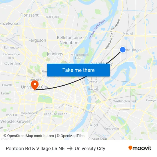 Pontoon Rd & Village La NE to University City map