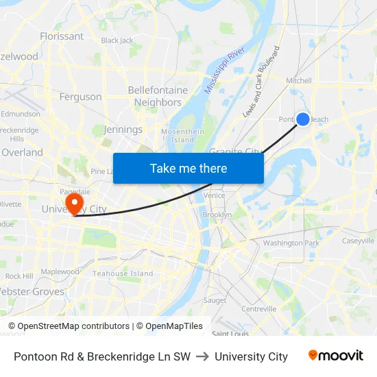 Pontoon Rd & Breckenridge Ln SW to University City map