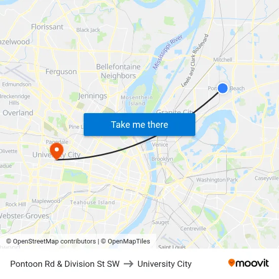 Pontoon Rd & Division St SW to University City map
