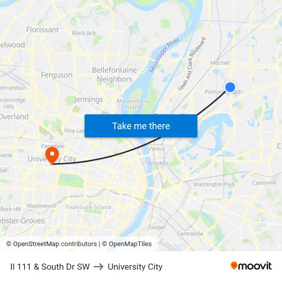 Il 111 & South Dr SW to University City map