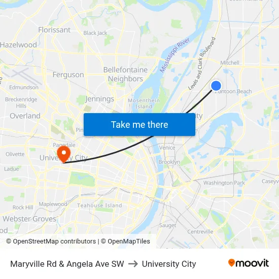 Maryville Rd & Angela Ave SW to University City map