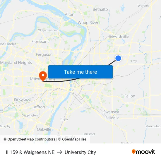 Il 159 & Walgreens NE to University City map