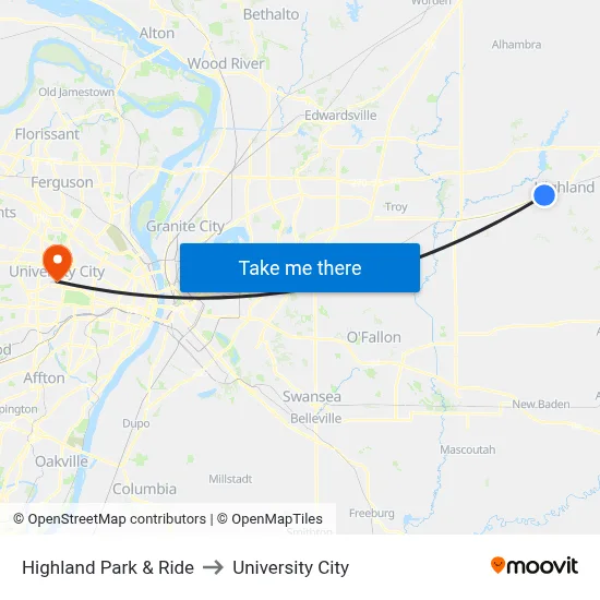 Highland Park & Ride to University City map