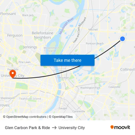 Glen Carbon Park & Ride to University City map
