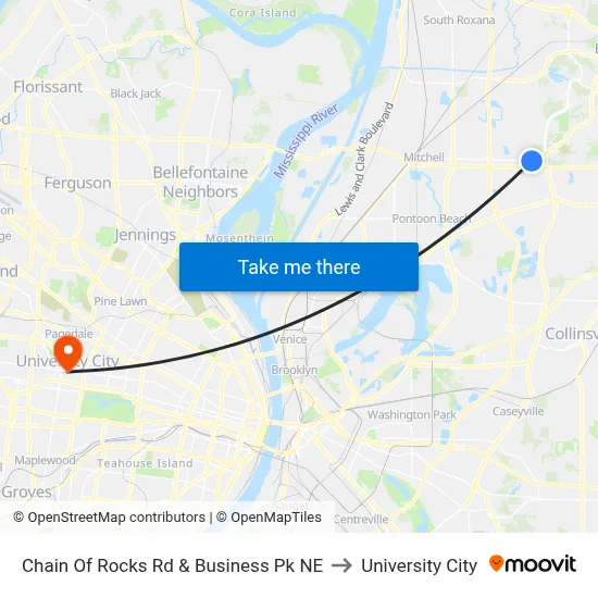 Chain Of Rocks Rd & Business Pk NE to University City map