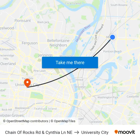 Chain Of Rocks Rd & Cynthia Ln NE to University City map