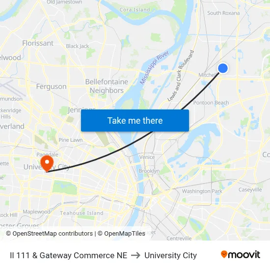 Il 111 & Gateway Commerce NE to University City map