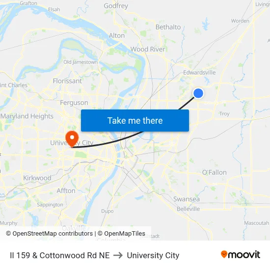 Il 159 & Cottonwood Rd NE to University City map