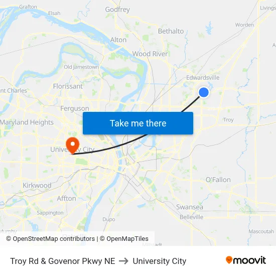 Troy Rd & Govenor Pkwy NE to University City map