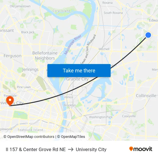 Il 157 & Center Grove Rd NE to University City map