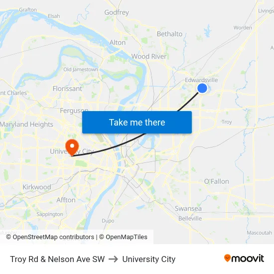 Troy Rd & Nelson Ave SW to University City map