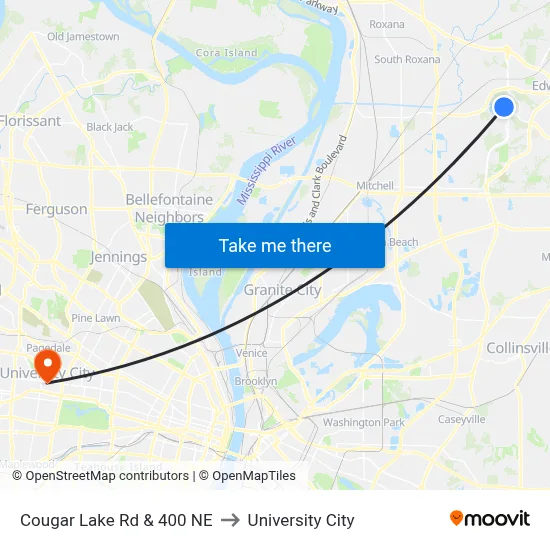 Cougar Lake Rd & 400 NE to University City map