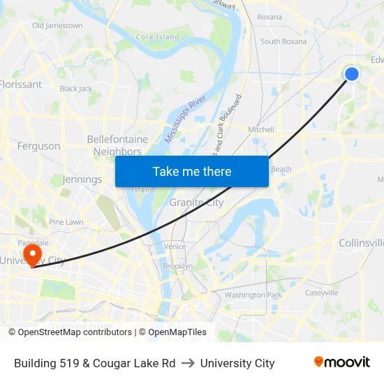 Building 519 & Cougar Lake Rd to University City map