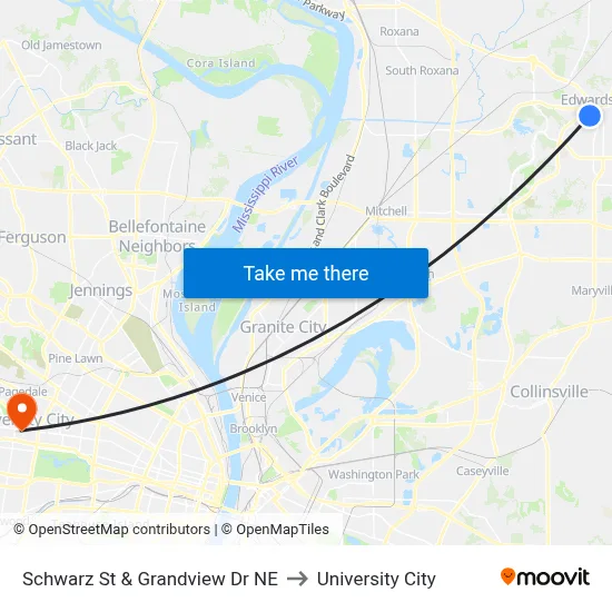 Schwarz St & Grandview Dr NE to University City map