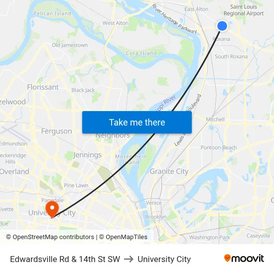 Edwardsville Rd & 14th St SW to University City map