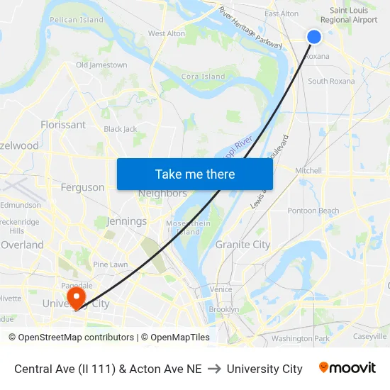 Central Ave (Il 111) & Acton Ave NE to University City map