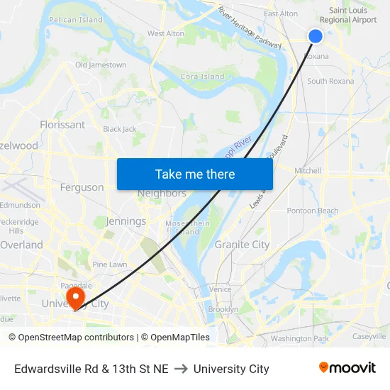 Edwardsville Rd & 13th St NE to University City map