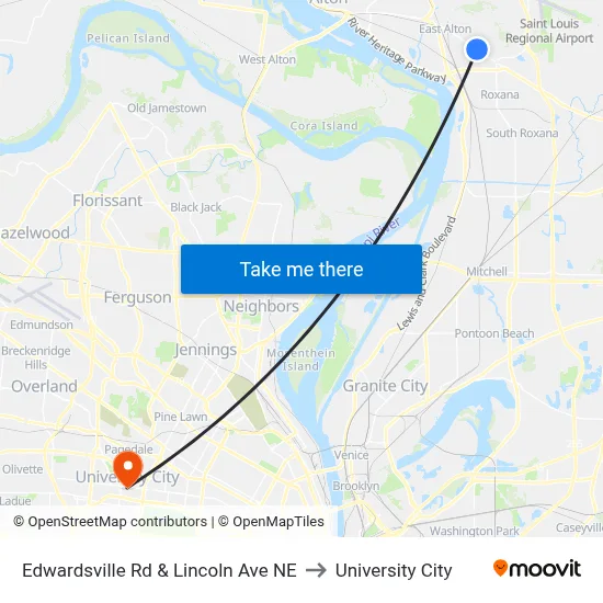 Edwardsville Rd & Lincoln Ave NE to University City map