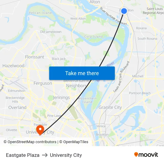 Eastgate Plaza to University City map