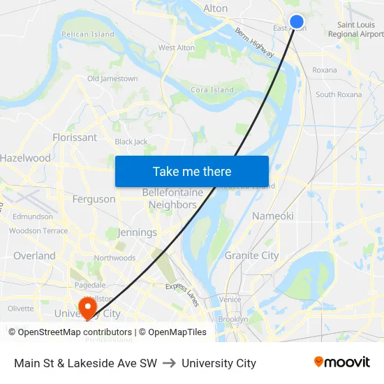 Main St & Lakeside Ave SW to University City map