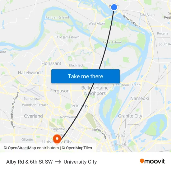 Alby Rd & 6th St SW to University City map