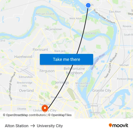 Alton Station to University City map
