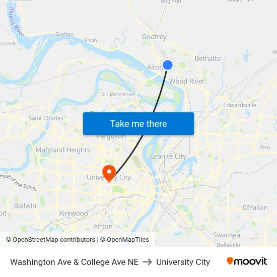 Washington Ave & College Ave NE to University City map