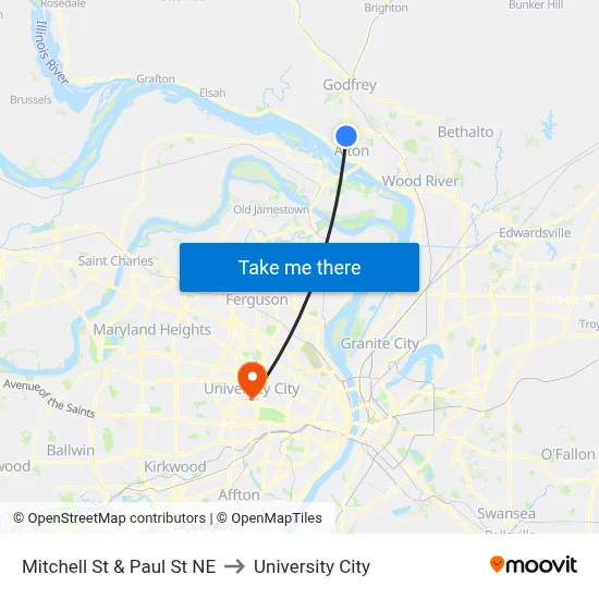 Mitchell St & Paul St NE to University City map