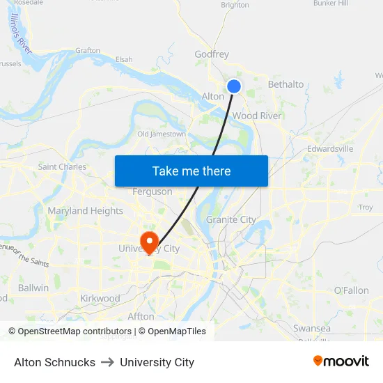 Alton Schnucks to University City map