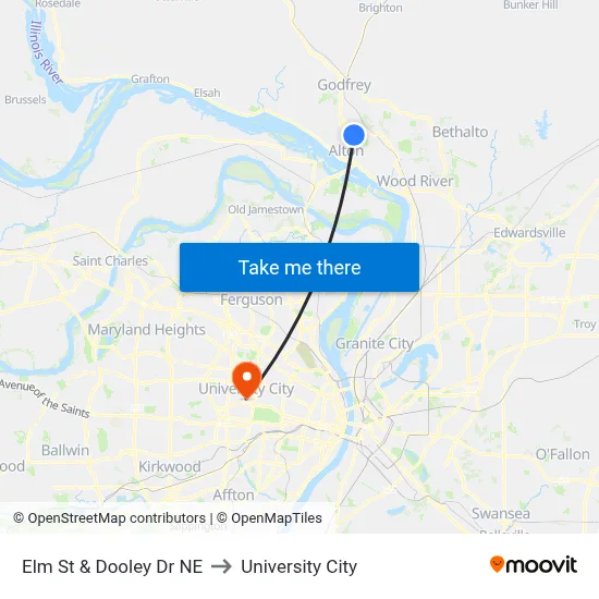 Elm St & Dooley Dr NE to University City map